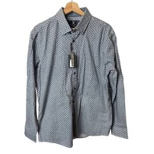 Steel & Jelly Navy White Floral Print Long Sleeve Button Up Shirt Men's Sz L NWT